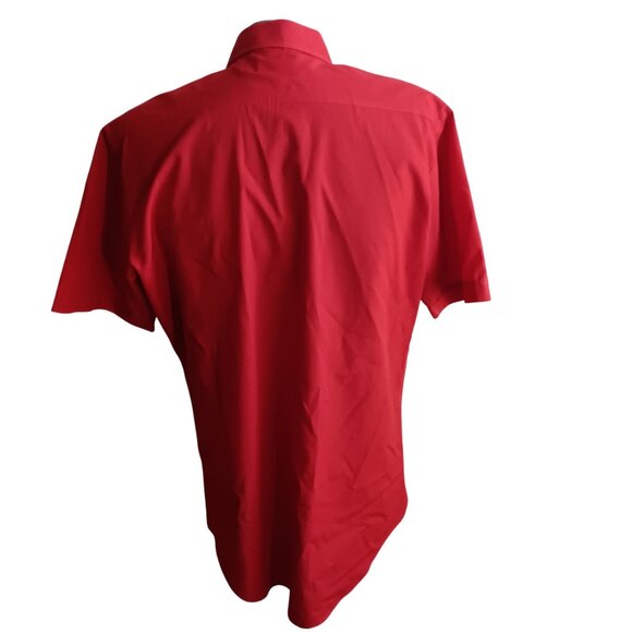 Vintage Men's Tall Large Shirt 1970s Sears Ruby Red Groovy Businessman - Picture 2 of 5